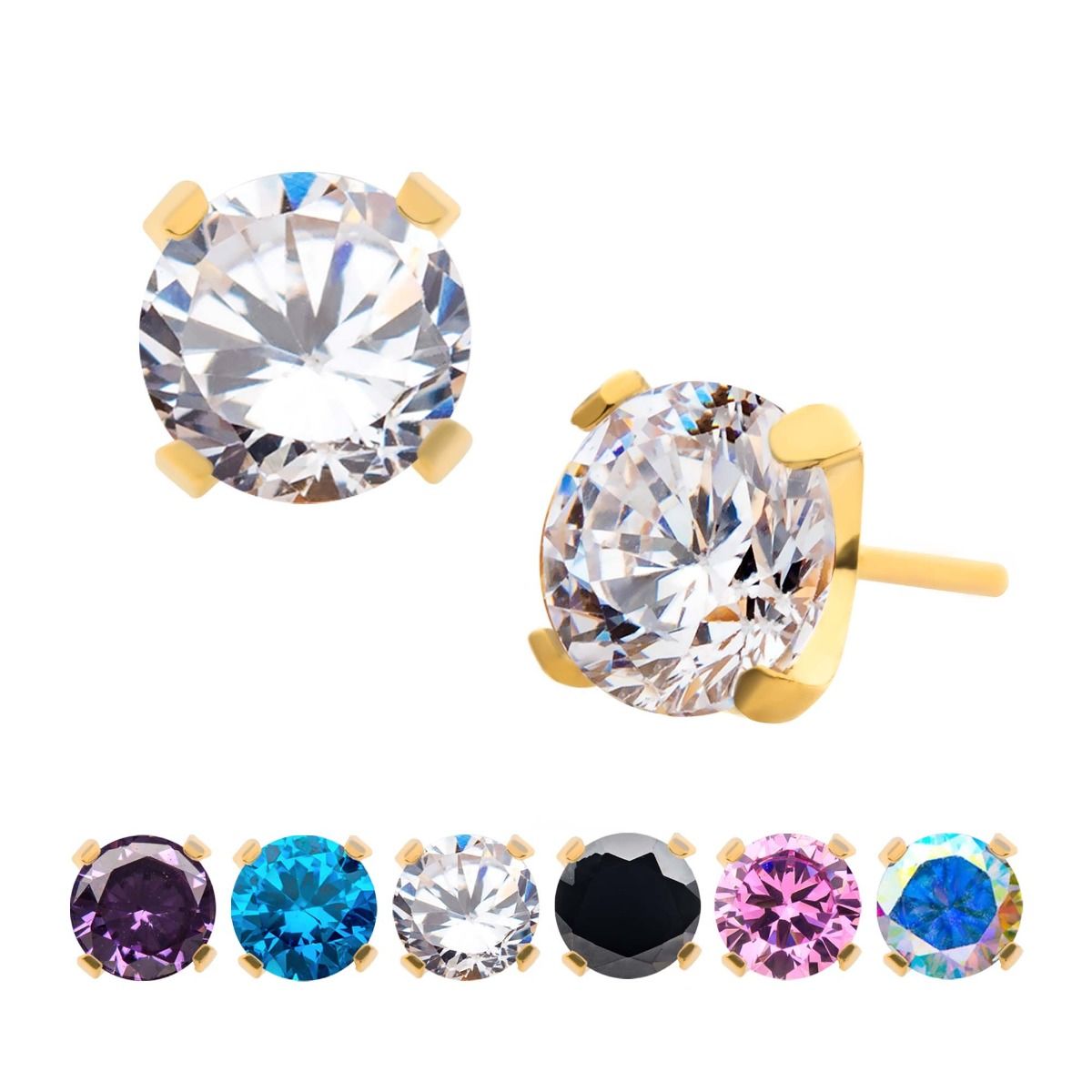 Body Jewelry Parts 24KT Gold PVD Titanium Threadless 4-Prong Set CZ Front Facing Top -Rebel Bod-RebelBod