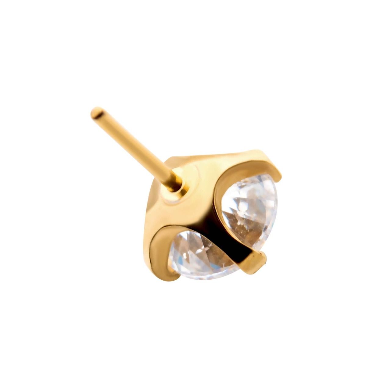 Body Jewelry Parts 24KT Gold PVD Titanium Threadless 4-Prong Set CZ Front Facing Top -Rebel Bod-RebelBod