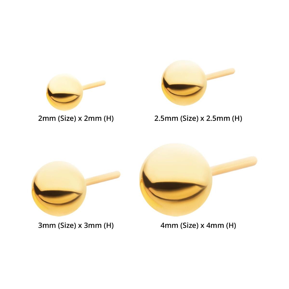 Body Jewelry Parts 24KT Gold PVD Titanium Threadless Ball Top -Rebel Bod-RebelBod