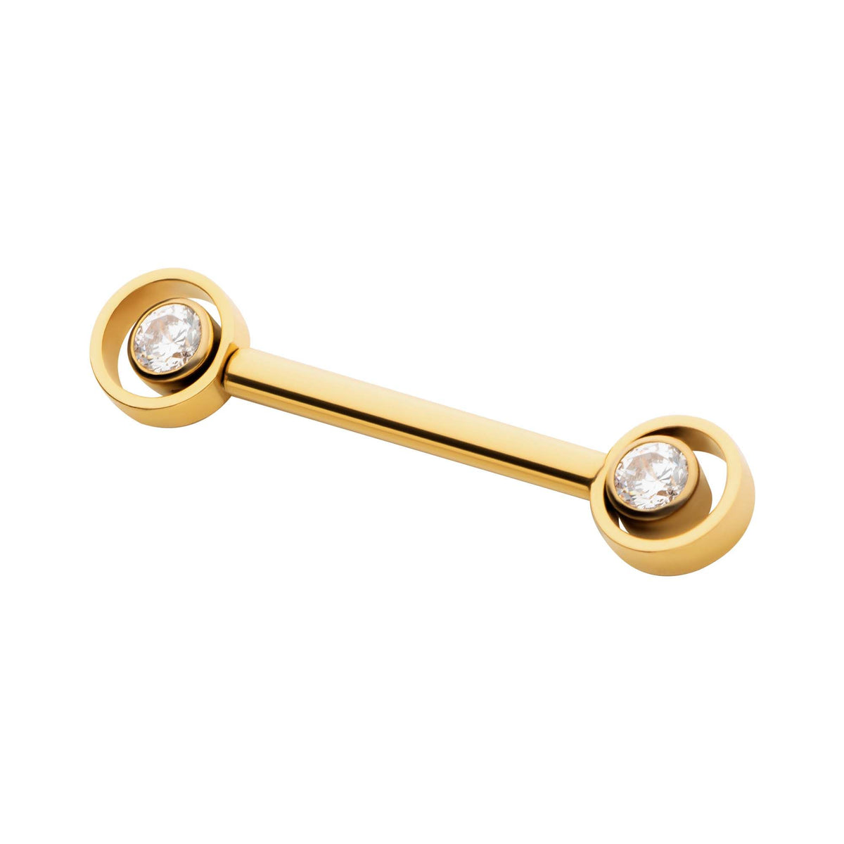 Nipple Barbell 24Kt Gold PVD Titanium Threadless Bezel Round CZ Orbit Nipple Barbell - 1 Piece -Rebel Bod-RebelBod