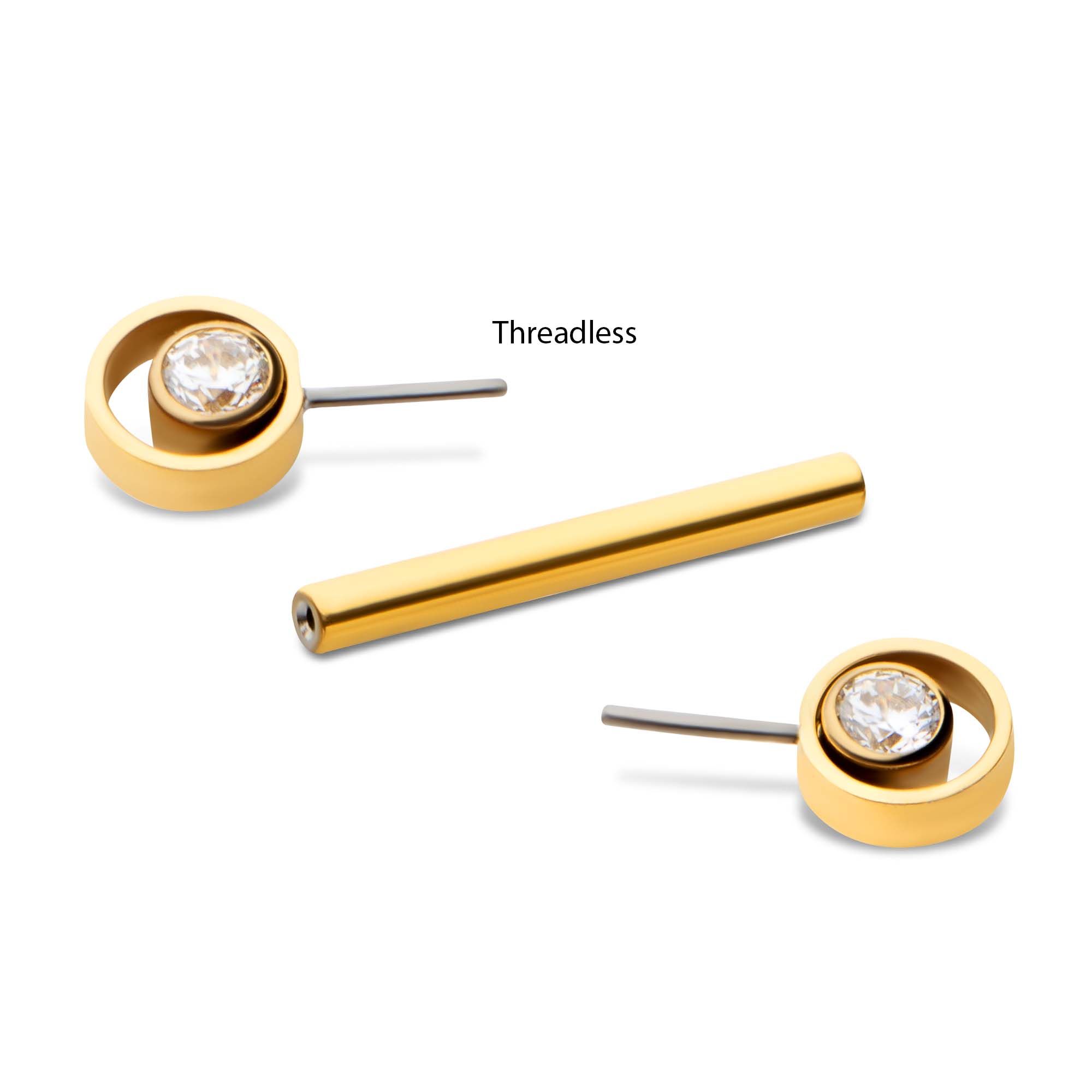 Nipple Barbell 24Kt Gold PVD Titanium Threadless Bezel Round CZ Orbit Nipple Barbell - 1 Piece -Rebel Bod-RebelBod