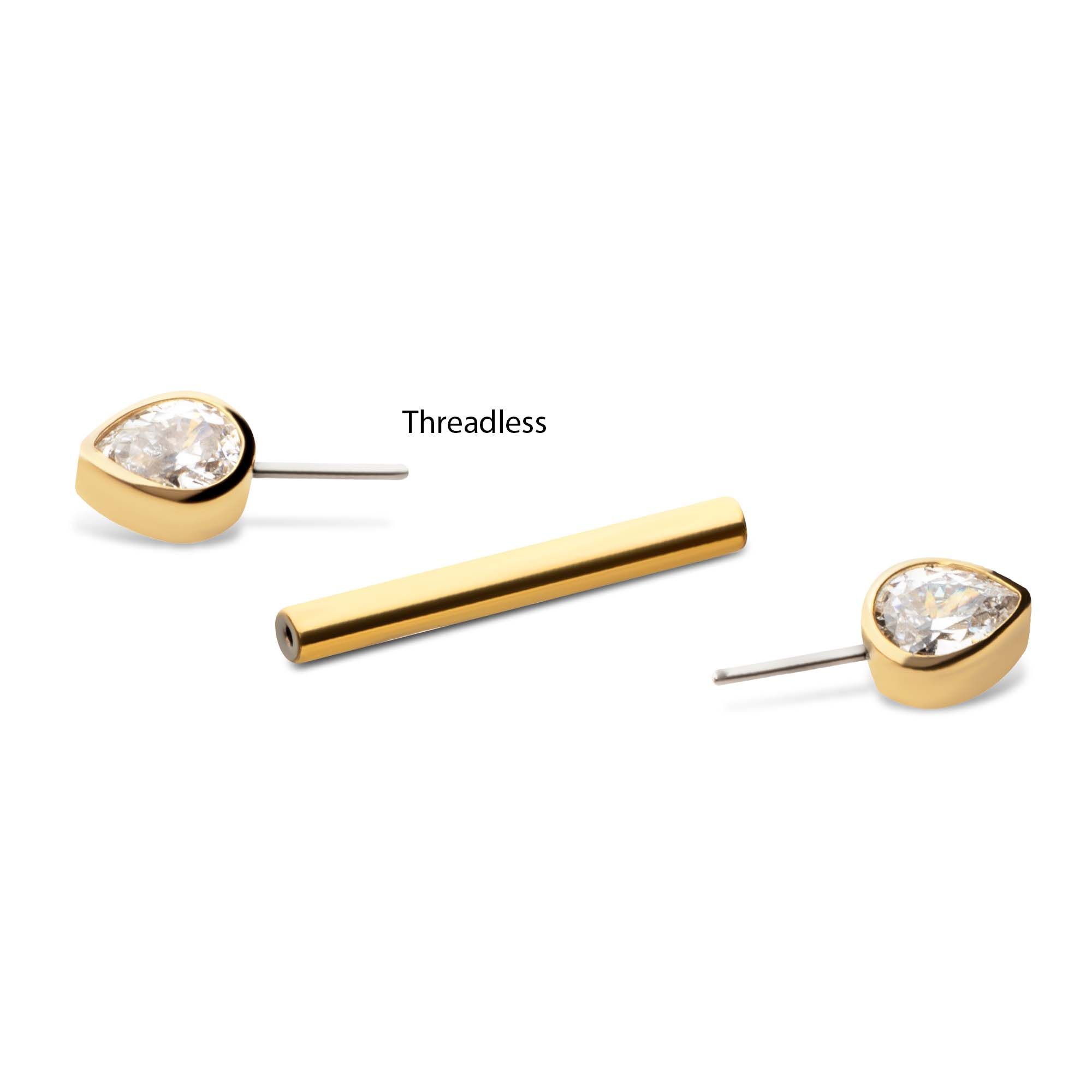Nipple Barbell 24Kt Gold PVD Titanium Threadless Bezel Teardrop CZ Nipple Barbell - 1 Piece -Rebel Bod-RebelBod