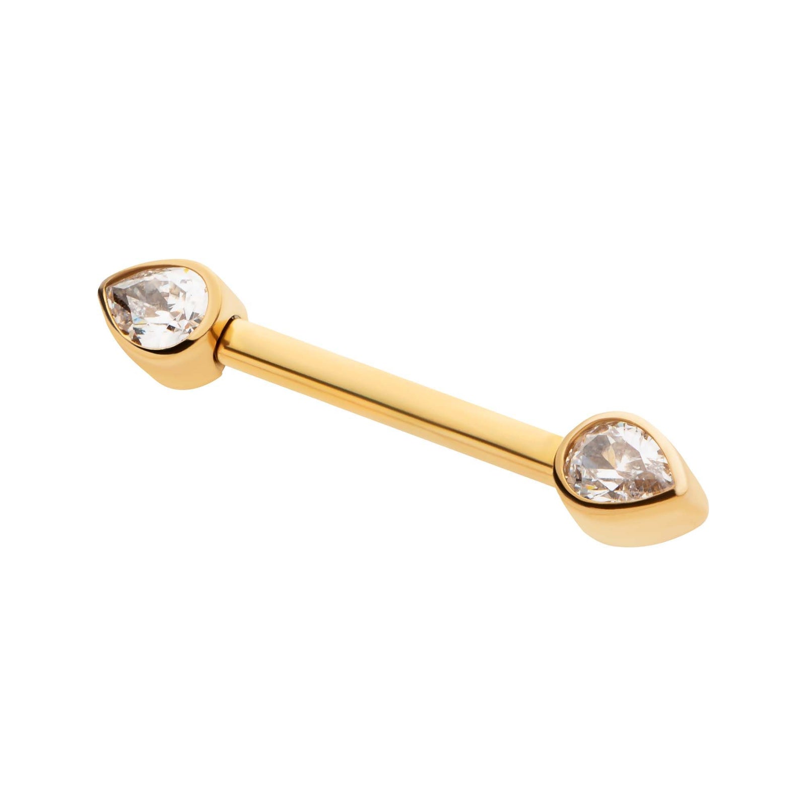 Nipple Barbell 24Kt Gold PVD Titanium Threadless Bezel Teardrop CZ Nipple Barbell - 1 Piece -Rebel Bod-RebelBod