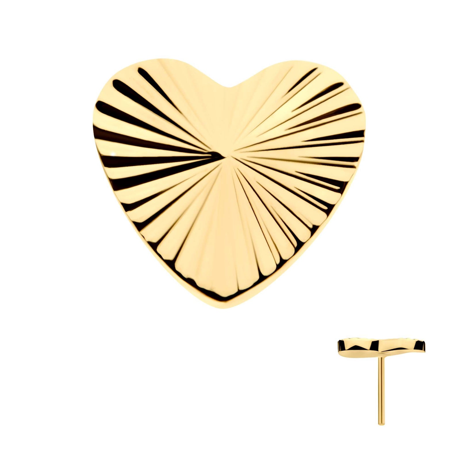 Body Jewelry Parts 24Kt Gold PVD Titanium Threadless Corrugated Heart Top -Rebel Bod-RebelBod