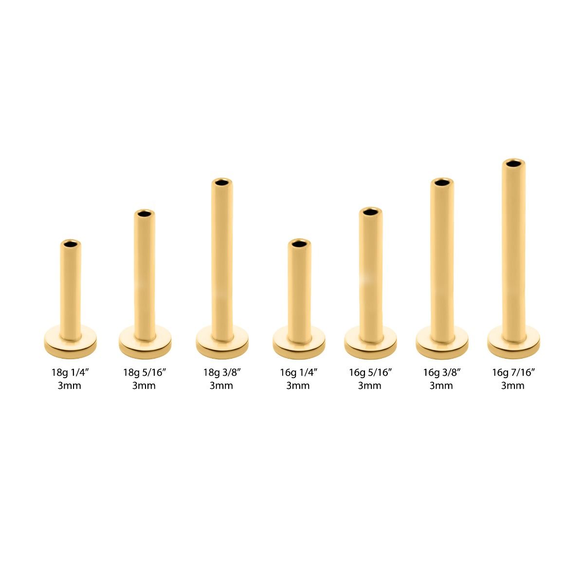 Labret Studs 24KT Gold PVD Titanium Threadless Labret 3mm Base - 1 Piece -Rebel Bod-RebelBod
