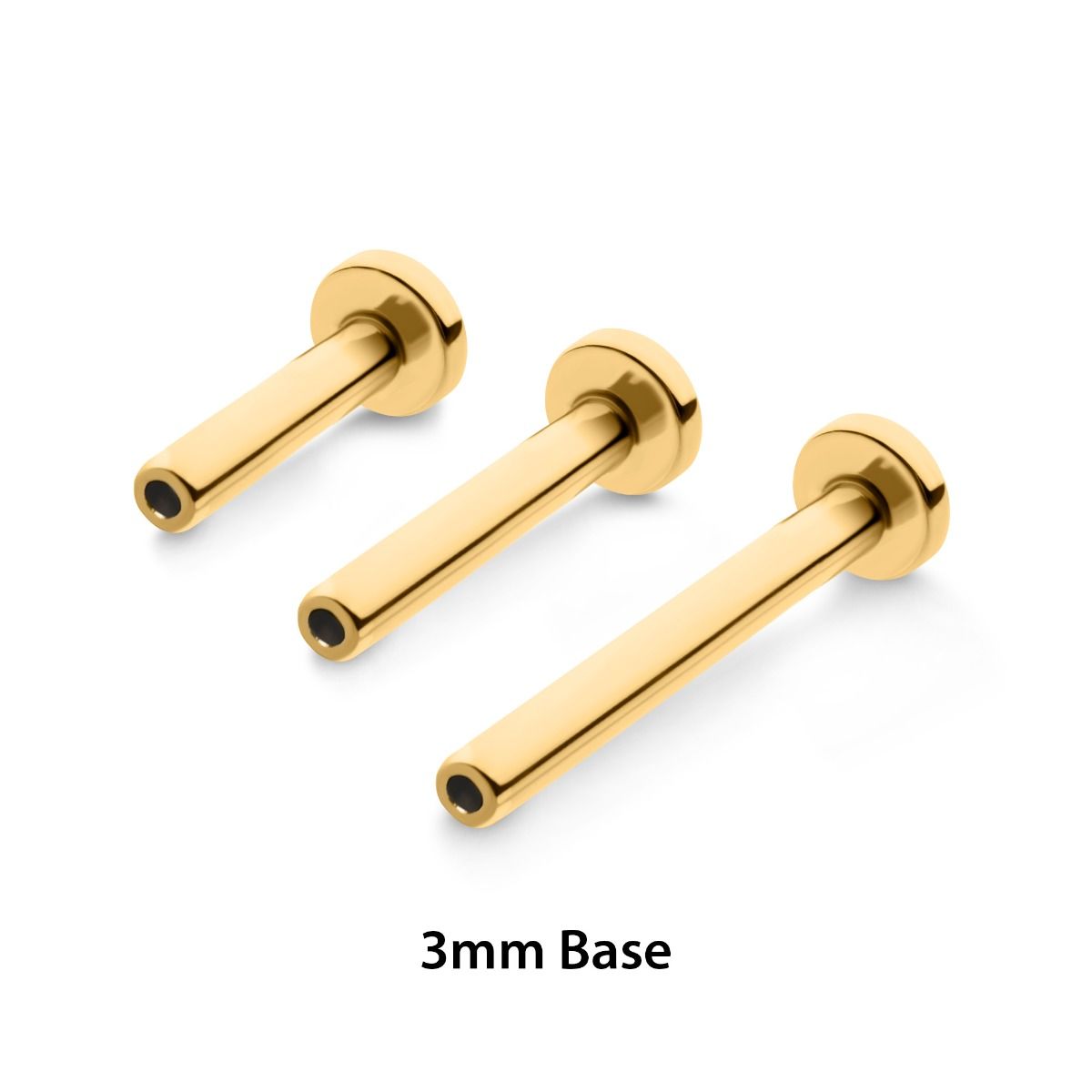 Labret Studs 24KT Gold PVD Titanium Threadless Labret 3mm Base - 1 Piece -Rebel Bod-RebelBod