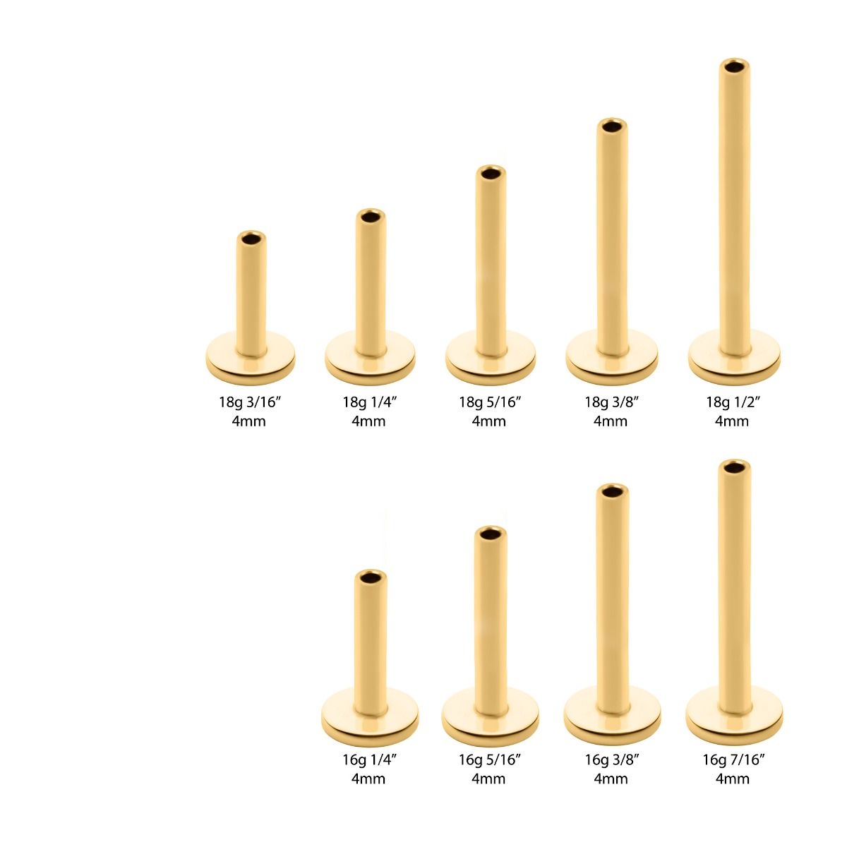 Labret Studs 24KT Gold PVD Titanium Threadless Labret 4mm Base - 1 Piece -Rebel Bod-RebelBod
