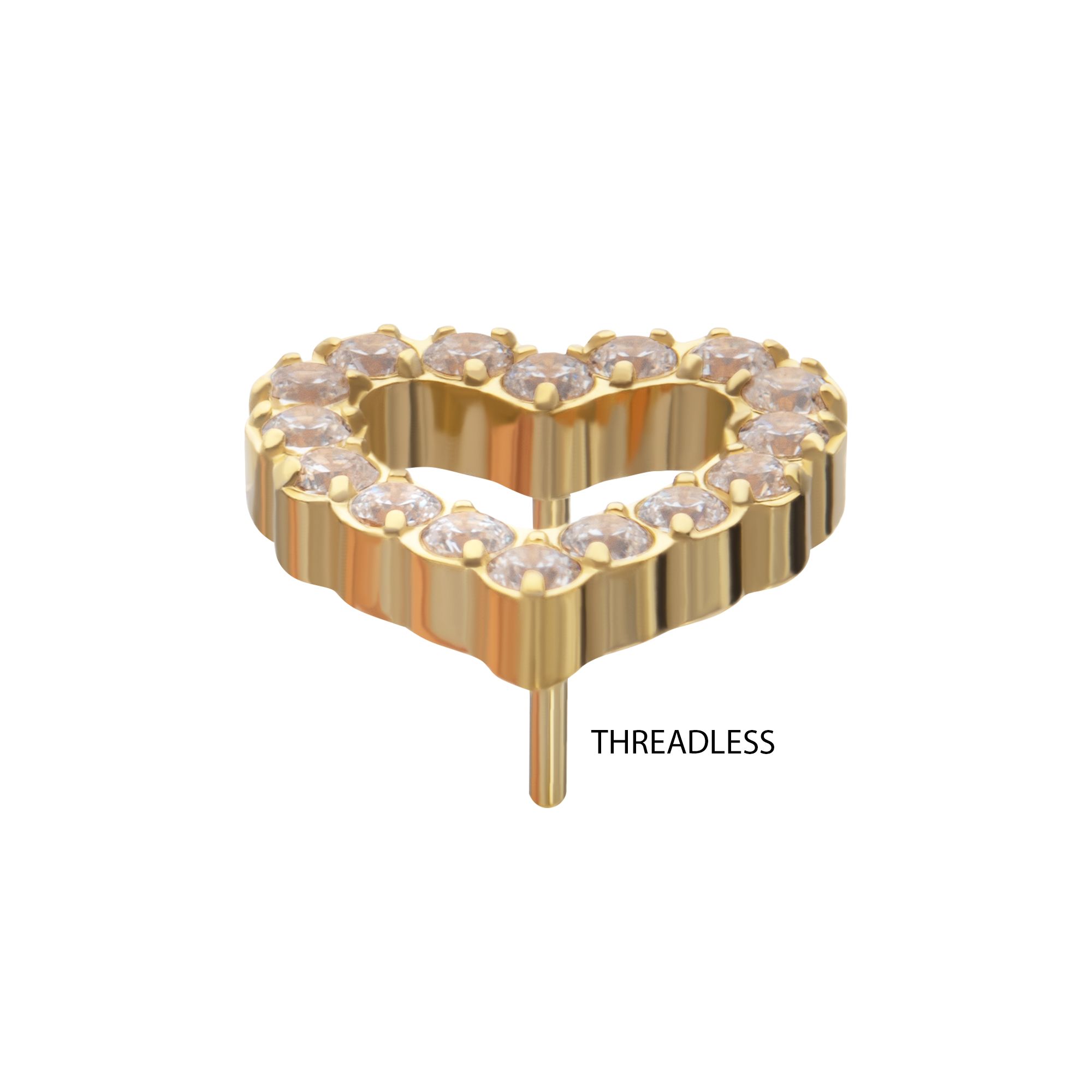 Body Jewelry Parts 24Kt Gold PVD Titanium Threadless Pave Set Gem Hollow Heart Top -Rebel Bod-RebelBod