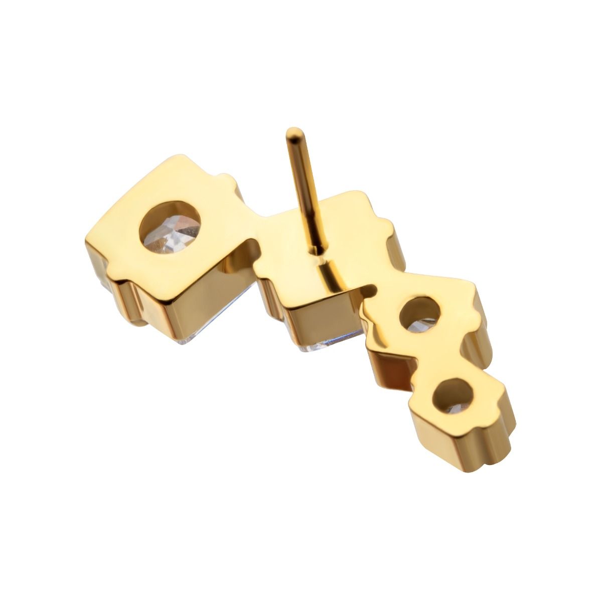 Body Jewelry Parts 24Kt Gold PVD Titanium Threadless Prong Set Princess Cut Gem Staggered 4-Cluster Top -Rebel Bod-RebelBod