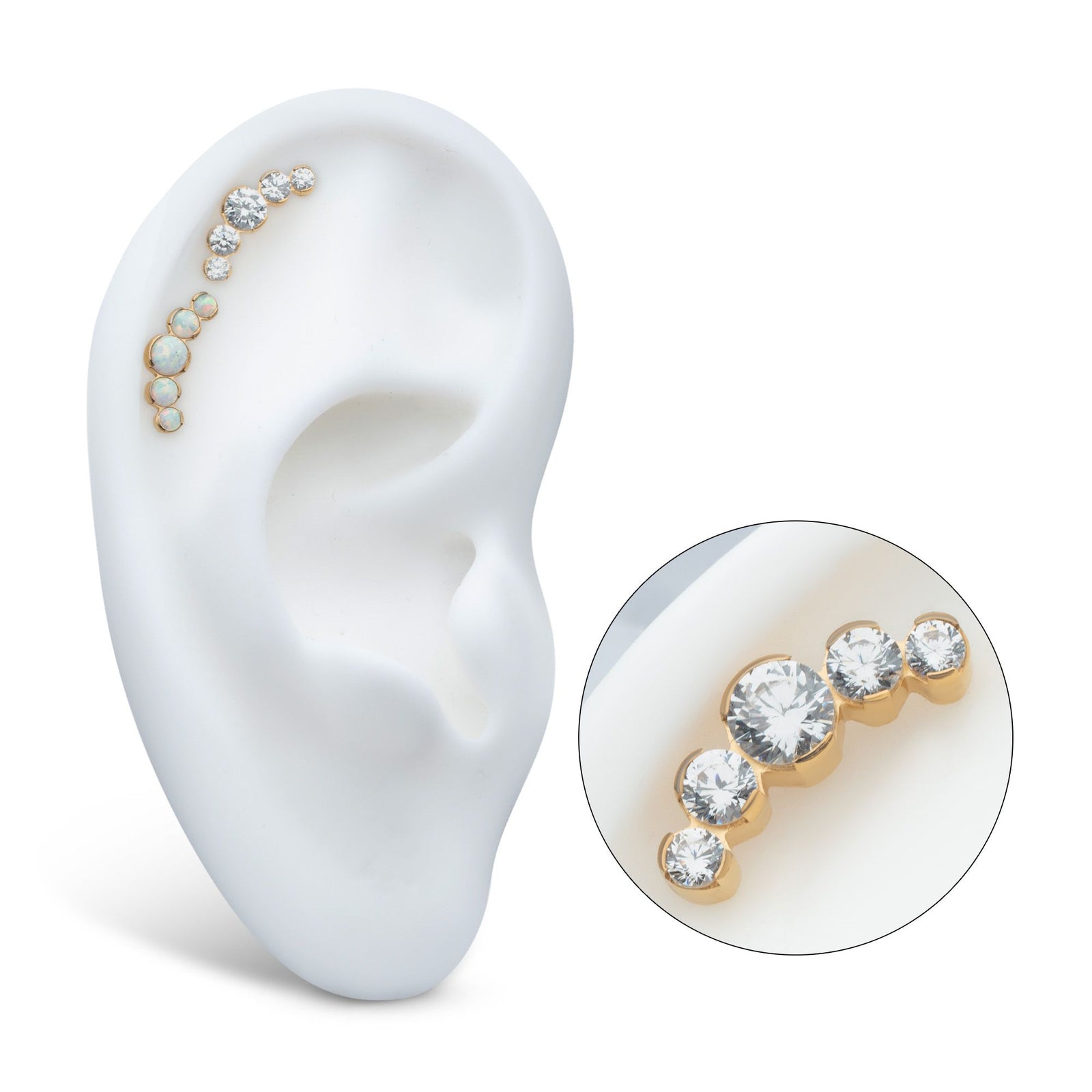 Body Jewelry Parts 24Kt Gold PVD Titanium Threadless Semi-Bezel Set Round Gem/Opal 5-Cluster To -Rebel Bod-RebelBod
