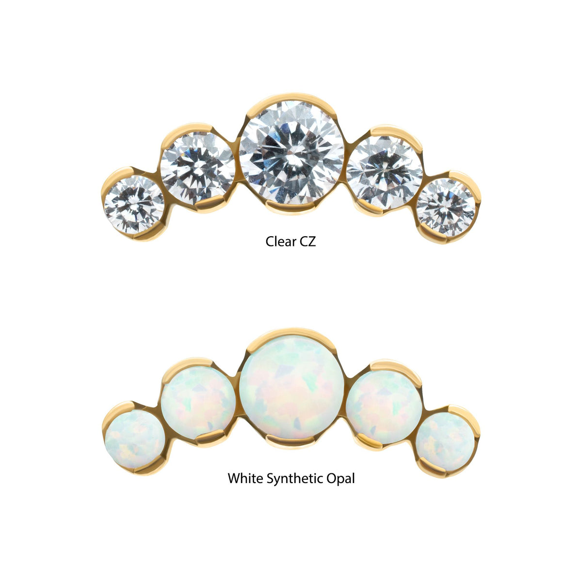 Body Jewelry Parts 24Kt Gold PVD Titanium Threadless Semi-Bezel Set Round Gem/Opal 5-Cluster To -Rebel Bod-RebelBod