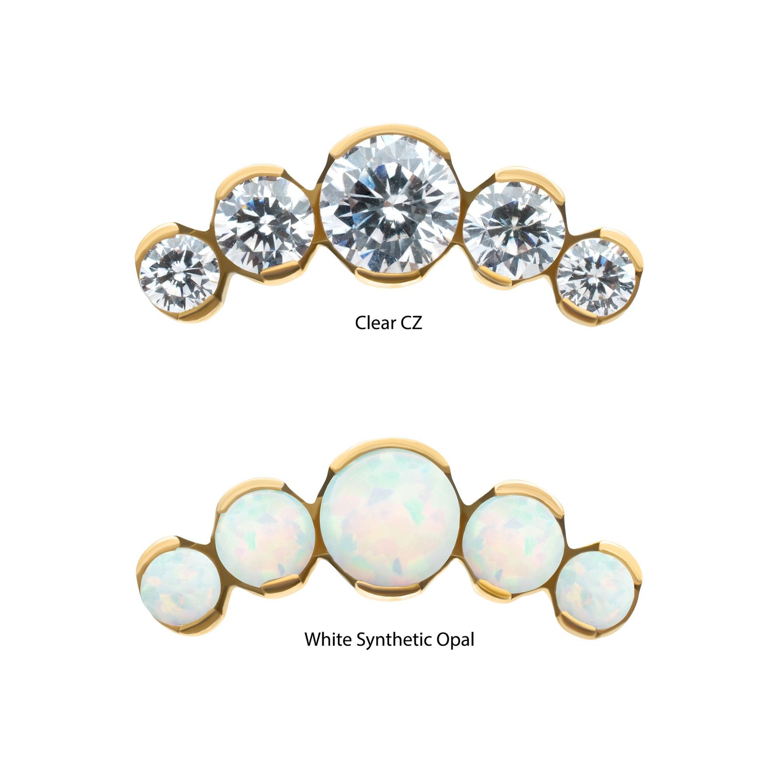 Body Jewelry Parts 24Kt Gold PVD Titanium Threadless Semi-Bezel Set Round Gem/Opal 5-Cluster To -Rebel Bod-RebelBod
