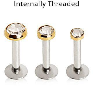 Labret Studs 316L Internally Threaded Labret w/ Gold Plated Flat Gem Top -Rebel Bod-RebelBod