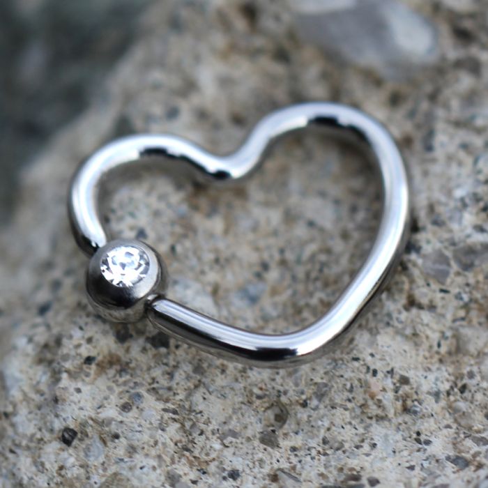 Cartilage Earring - Cartilage Hoop 316L Stainless Steel Heart Daith / Helix Earring w/ Clear CZ - 1 Piece -Rebel Bod-RebelBod