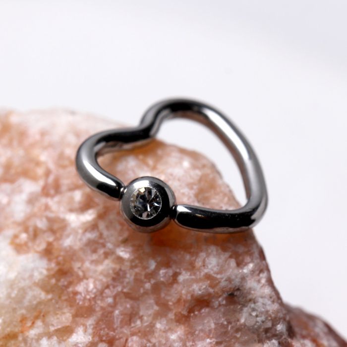 Cartilage Earring - Cartilage Hoop 316L Stainless Steel Heart Daith / Helix Earring w/ Clear CZ - 1 Piece -Rebel Bod-RebelBod