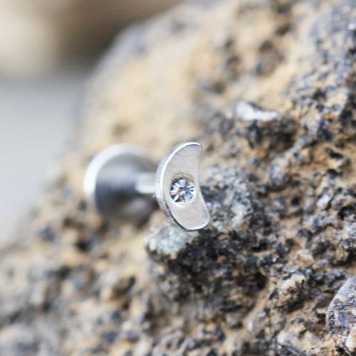 Labret Studs 316L Stainless Steel Internally Threaded Jeweled Crescent Moon Labret -Rebel Bod-RebelBod