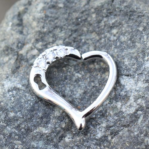 Cartilage Earring - Cartilage Hoop 316L Stainless Steel Jeweled Heart Cartilage Earring w/ Keyhole - 1 Piece -Rebel Bod-RebelBod