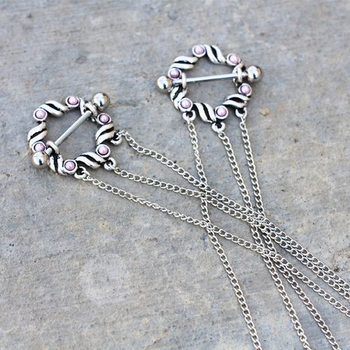 thumbnail image 2 of Lobal Domination Linked Chain Nipple Clickers & Shields, Rhodium Plated Brass, 12mm 2 of 6