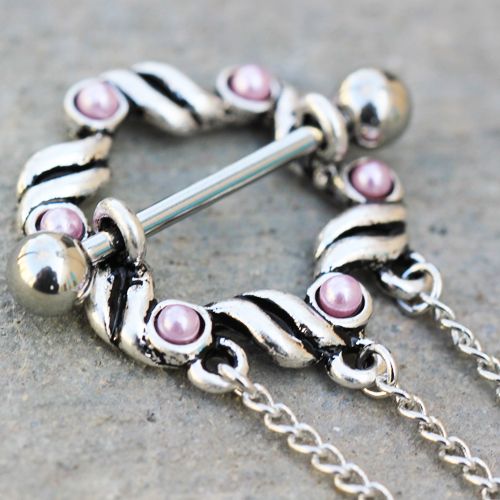 Nipple Chain 316L Stainless Steel Triple Chain Pink Ribbon Nipple Shields - 1 Pair -Rebel Bod-RebelBod