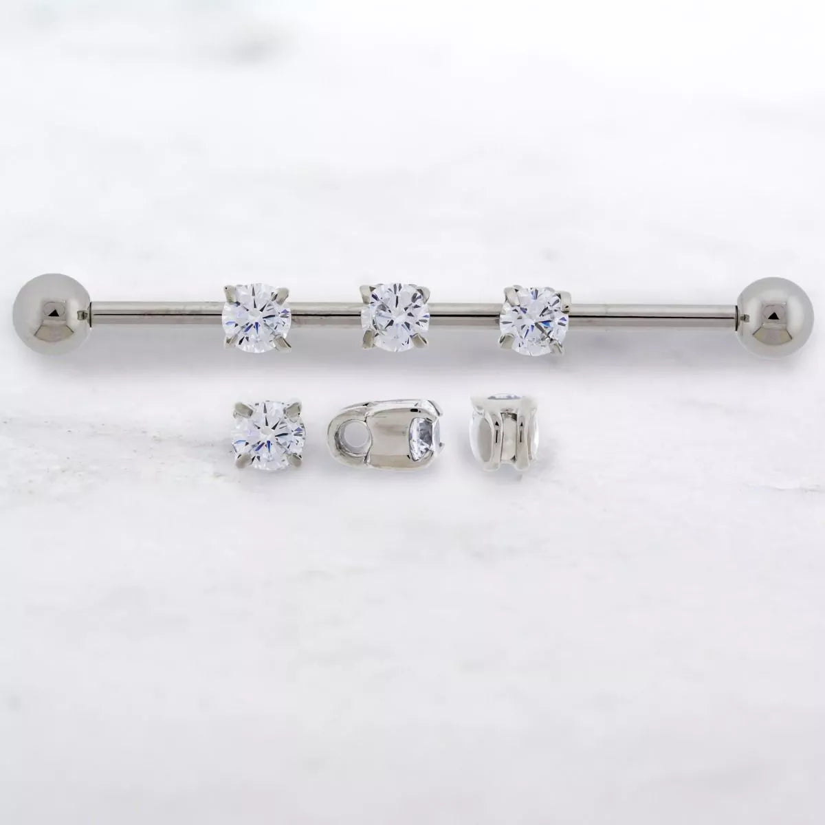 Body Jewelry Parts 316l Steel 16g/18g Sliding Charms w/ Prong Set 3mm Round Clear Gem and O Ring For Barbells - 1 Piece -Rebel Bod-RebelBod