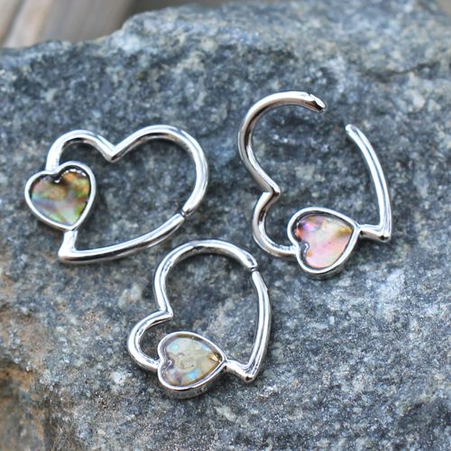 Cartilage Earring - Cartilage Hoop 316L Surgical Steel Abalone Shell Heart Annealed Cartilage Earring - 1 Piece -Rebel Bod-RebelBod