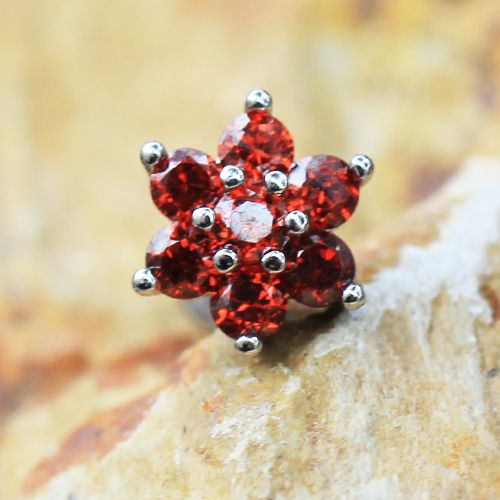 Labret Studs 316L Surgical Steel Adorned Red Flower Labret -Rebel Bod-RebelBod