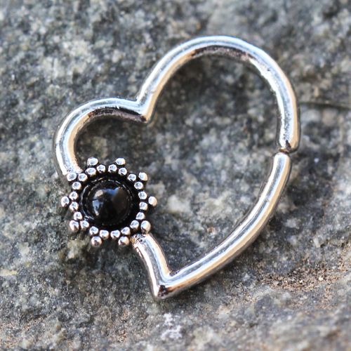 Cartilage Earring - Cartilage Hoop 316L Surgical Steel Black Flower Heart Annealed Cartilage Earring - 1 Piece -Rebel Bod-RebelBod