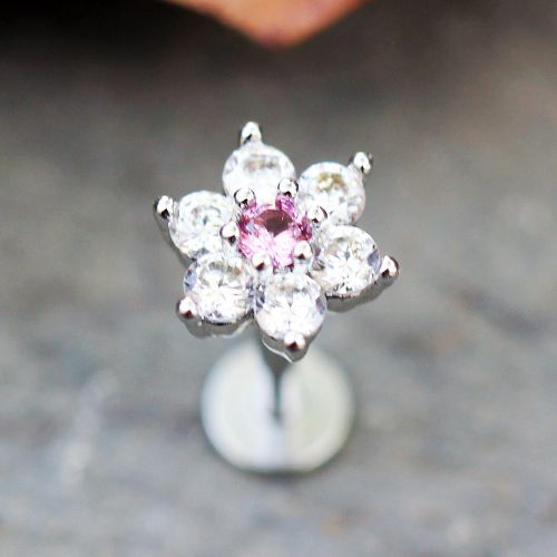 Labret Studs 316L Surgical Steel Dazzling Pink Flower Labret -Rebel Bod-RebelBod