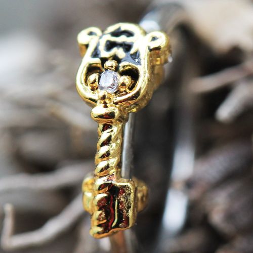 Cartilage Earring - Cartilage Hoop 316L Surgical Steel Golden Key Seamless Circular Ring / Cartilage Earring - 1 Piece -Rebel Bod-RebelBod
