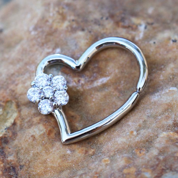 Cartilage Earring - Cartilage Hoop 316L Surgical Steel Heart Cartilage Earring w/ Flower - 1 Piece -Rebel Bod-RebelBod