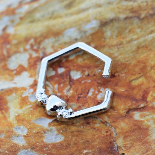Cartilage Earring - Cartilage Hoop 316L Surgical Steel Heart Hexagon Cartilage Earring - 1 Piece -Rebel Bod-RebelBod