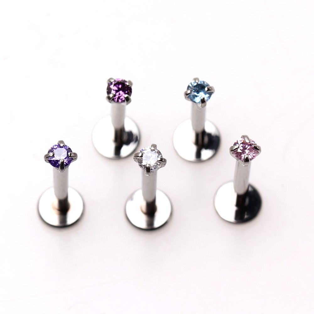 Labret Studs 316L Surgical Steel Internally Threaded Labret w/ Prong Set Round Gem Top -Rebel Bod-RebelBod