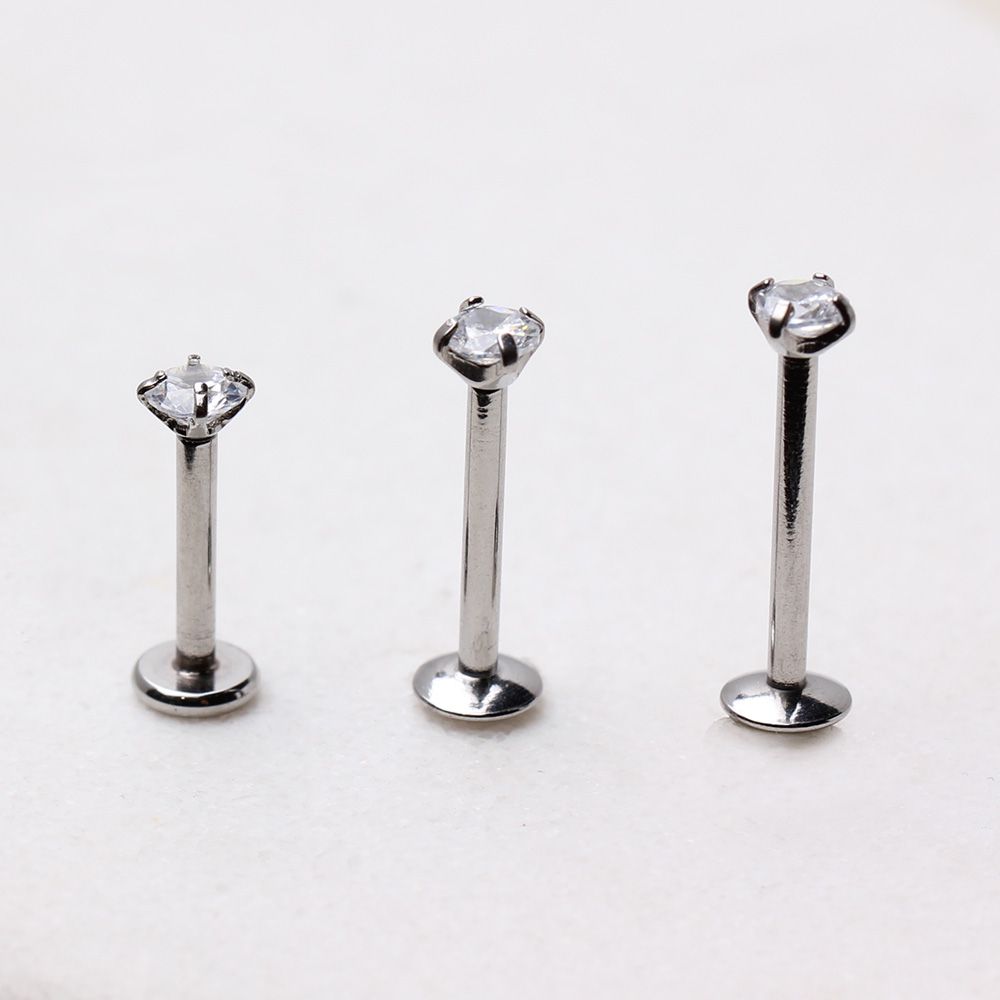 Labret Studs 316L Surgical Steel Internally Threaded Labret w/ Prong Set Round Gem Top -Rebel Bod-RebelBod