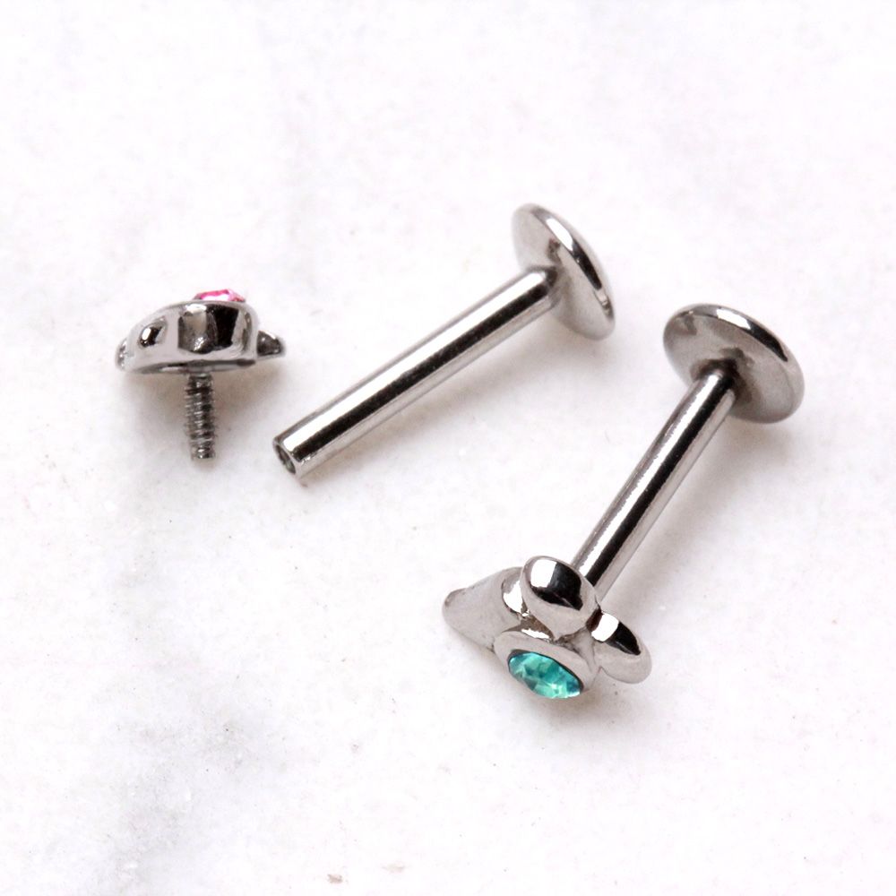 Labret Studs 316L Surgical Steel Internally Threaded Single Gem Tailed Labret -Rebel Bod-RebelBod