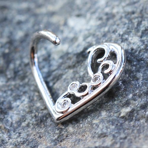 Cartilage Earring - Cartilage Hoop 316L Surgical Steel Jeweled Ornate Heart Annealed Cartilage Earring - 1 Piece -Rebel Bod-RebelBod