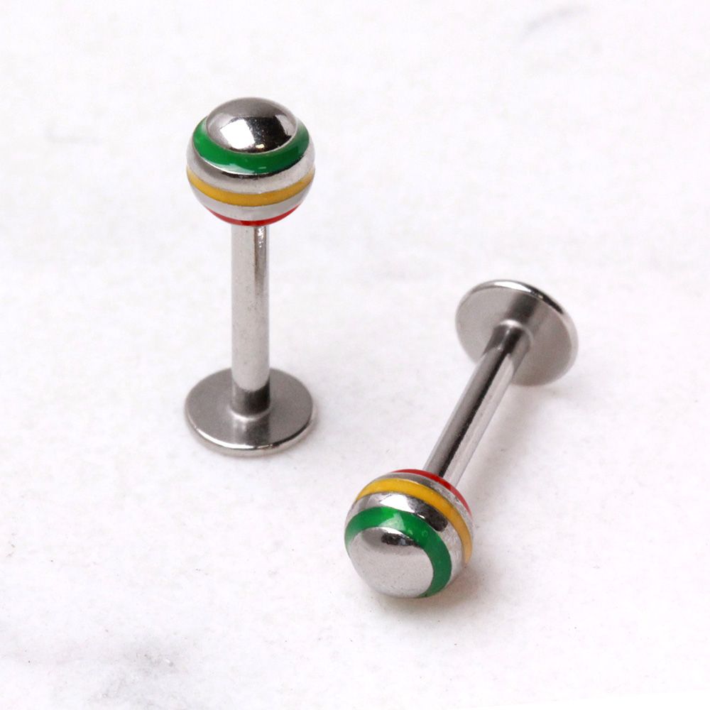 Labret Studs 316L Surgical Steel Labret / Monroe w/ 3 Striped Ball -Rebel Bod-RebelBod