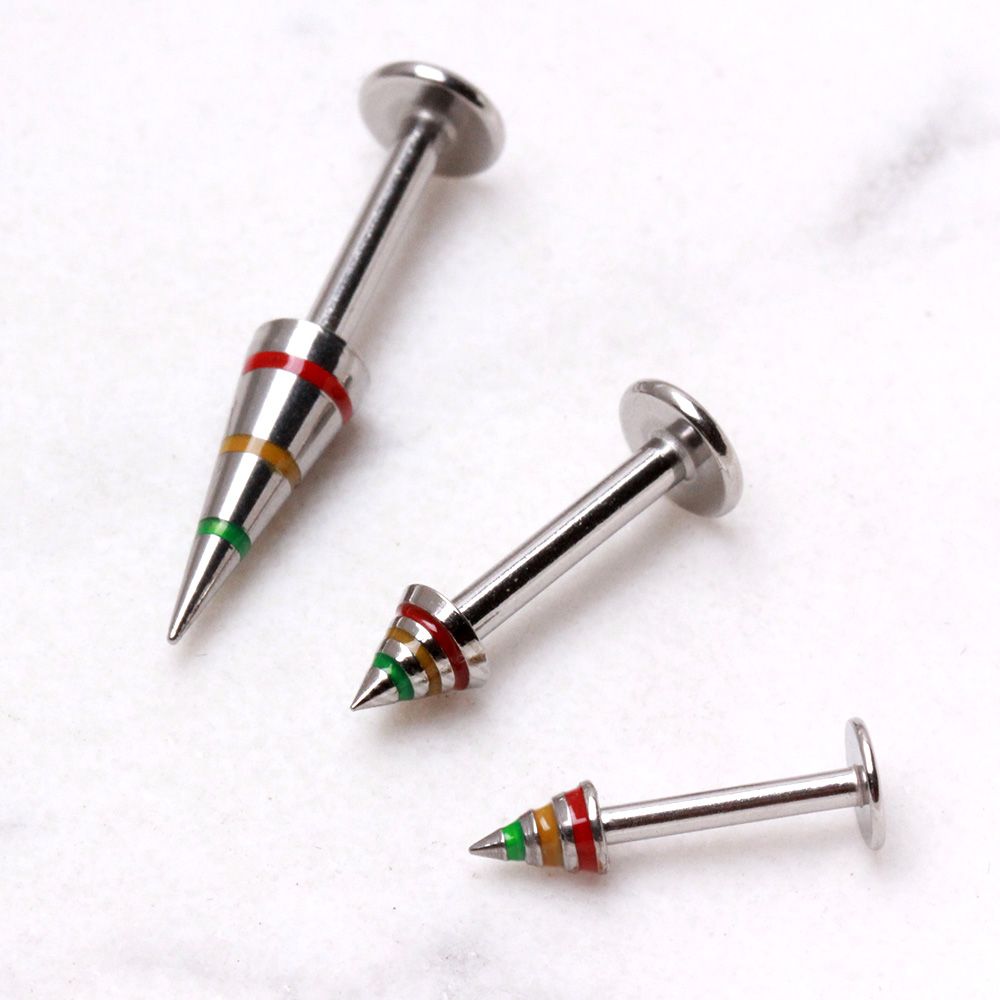 Labret Studs 316L Surgical Steel Labret / Monroe w/ 3-Striped Spike -Rebel Bod-RebelBod