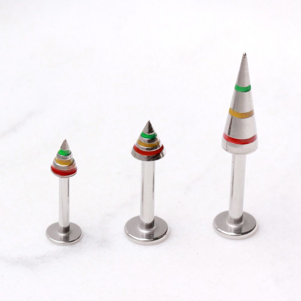 Labret Studs 316L Surgical Steel Labret / Monroe w/ 3-Striped Spike -Rebel Bod-RebelBod