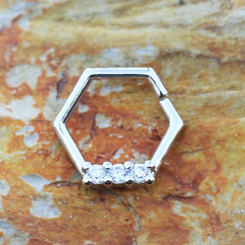 Cartilage Earring - Cartilage Hoop 316L Surgical Steel Multi Jeweled Hexagon Cartilage Earring - 1 Piece -Rebel Bod-RebelBod