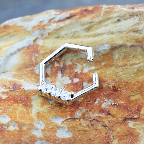 Cartilage Earring - Cartilage Hoop 316L Surgical Steel Multi Jeweled Hexagon Cartilage Earring - 1 Piece -Rebel Bod-RebelBod