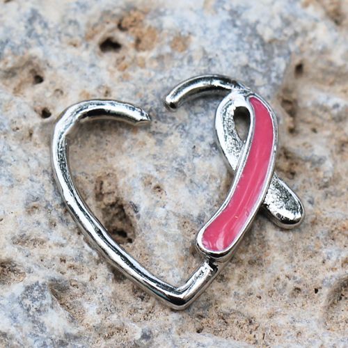 Cartilage Earring - Cartilage Hoop 316L Surgical Steel Pink Ribbon Heart Cartilage Earring - 1 Piece -Rebel Bod-RebelBod