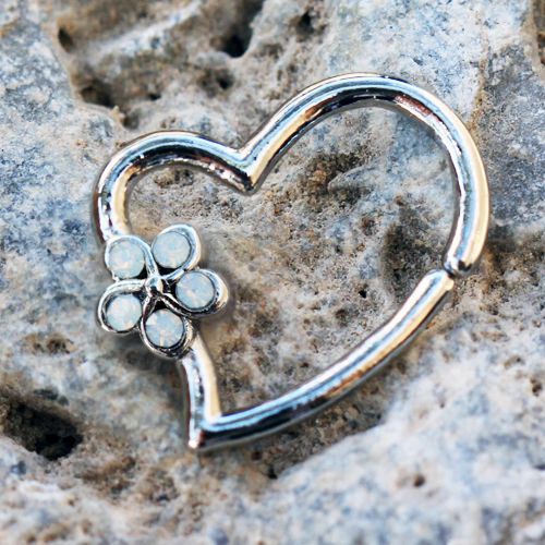 Cartilage Earring - Cartilage Hoop 316L Surgical Steel Synthetic Opal Flower Heart Annealed Cartilage Earring - 1 Piece -Rebel Bod-RebelBod