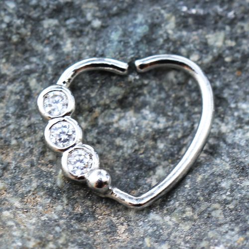 Cartilage Earring - Cartilage Hoop 316L Surgical Steel Triple CZ Heart Annealed Cartilage Earring - 1 Piece -Rebel Bod-RebelBod