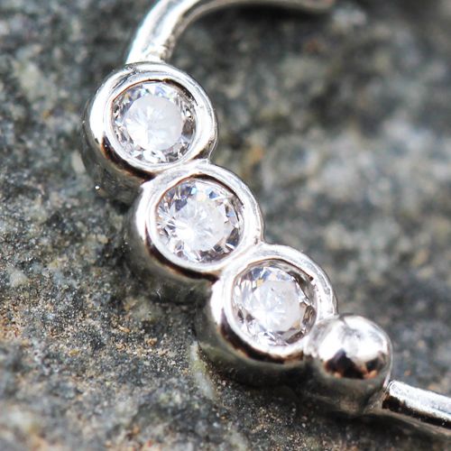 Cartilage Earring - Cartilage Hoop 316L Surgical Steel Triple CZ Heart Annealed Cartilage Earring - 1 Piece -Rebel Bod-RebelBod