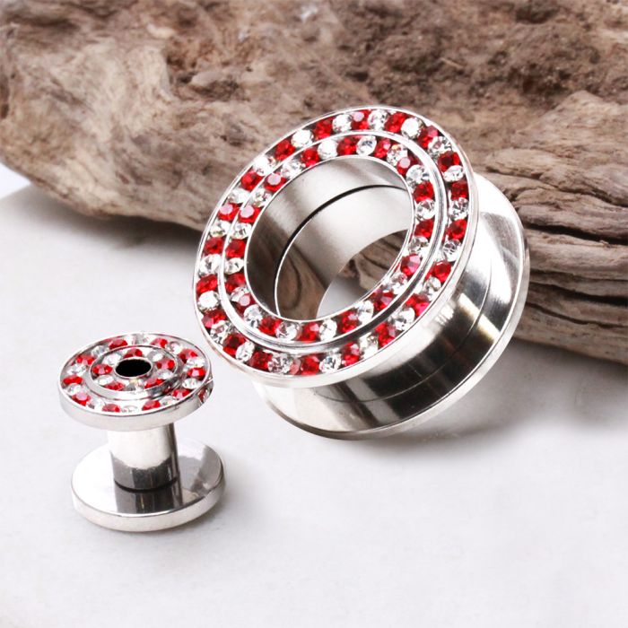 Tunnels - Double Flare 316L Surgical Steel Tunnel Plug w/ Two Tone multi gems - 1 Piece -Rebel Bod-RebelBod
