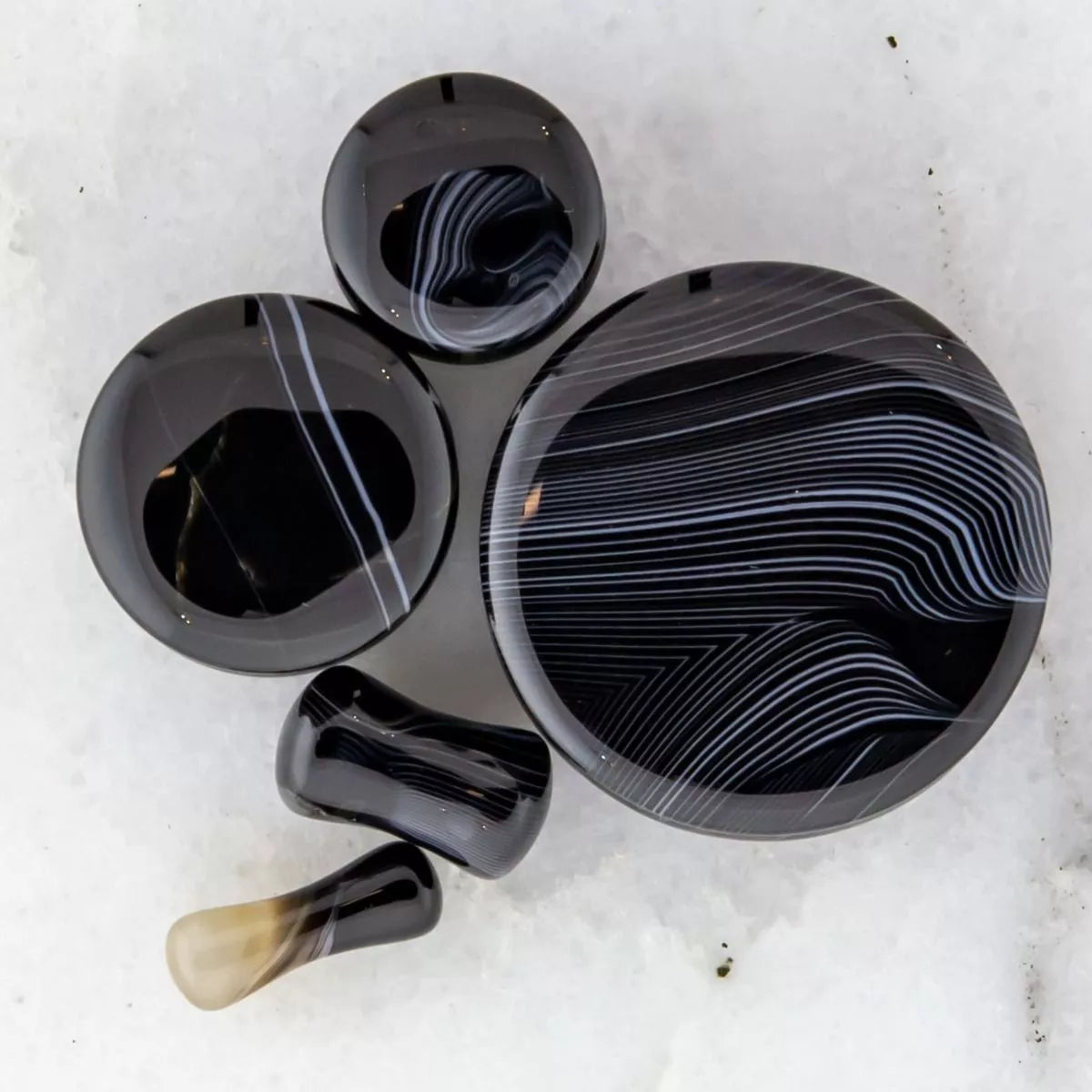 Plugs Earrings - Double Flare All Natural Black Line Agate Stone Double Flare Plugs - 1 Pair -Rebel Bod-RebelBod