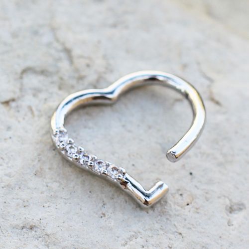Cartilage Earring - Cartilage Hoop Annealed 316L Stainless Steel Jeweled Heart Cartilage Earring - 1 Piece -Rebel Bod-RebelBod