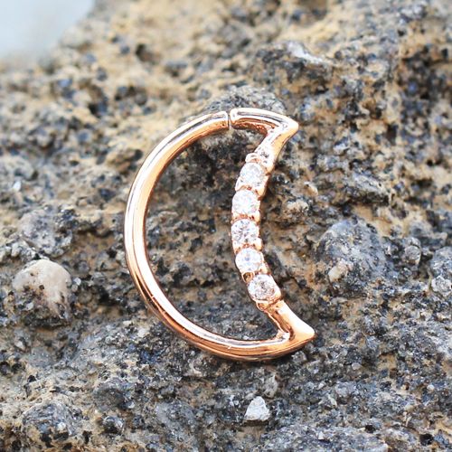 Cartilage Earring - Cartilage Hoop Annealed Rose Gold Plated Jeweled Crescent Moon Cartilage Earring - 1 Piece -Rebel Bod-RebelBod