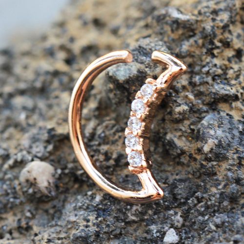 Cartilage Earring - Cartilage Hoop Annealed Rose Gold Plated Jeweled Crescent Moon Cartilage Earring - 1 Piece -Rebel Bod-RebelBod