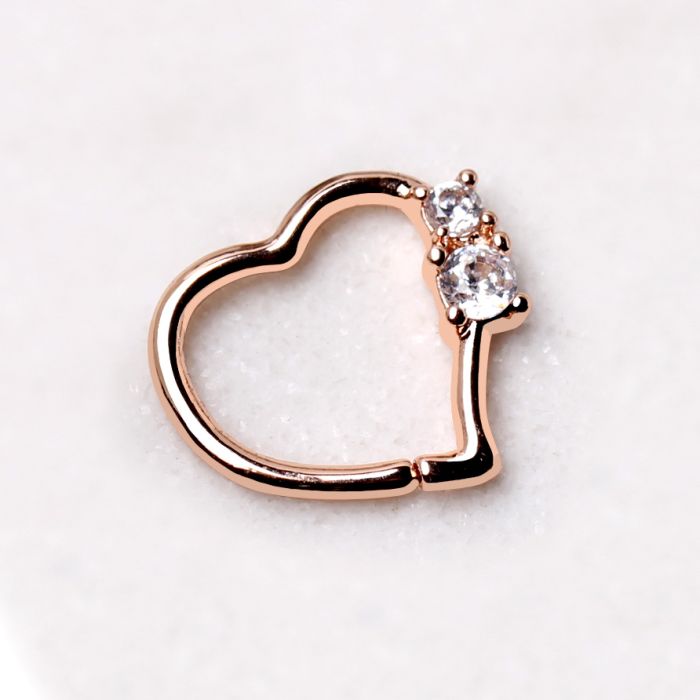 Cartilage Earring - Cartilage Hoop Annealed Rose Gold Plated Jeweled Heart Cartilage Earring - 1 Piece -Rebel Bod-RebelBod